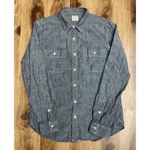 J Crew Shirt Mens Medium Blue Chambray Button Up Cotton Double Pocket Work Wear